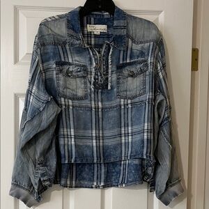 Vintage Havana Blue Plaid cropped shirt